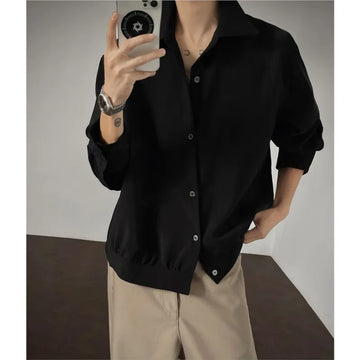 Shirt men Korean Style Loose Fit Square Neck Plain Color Long Sleeve Shirt Man Autumn New Trendy Youth Dance Shirts Oversized